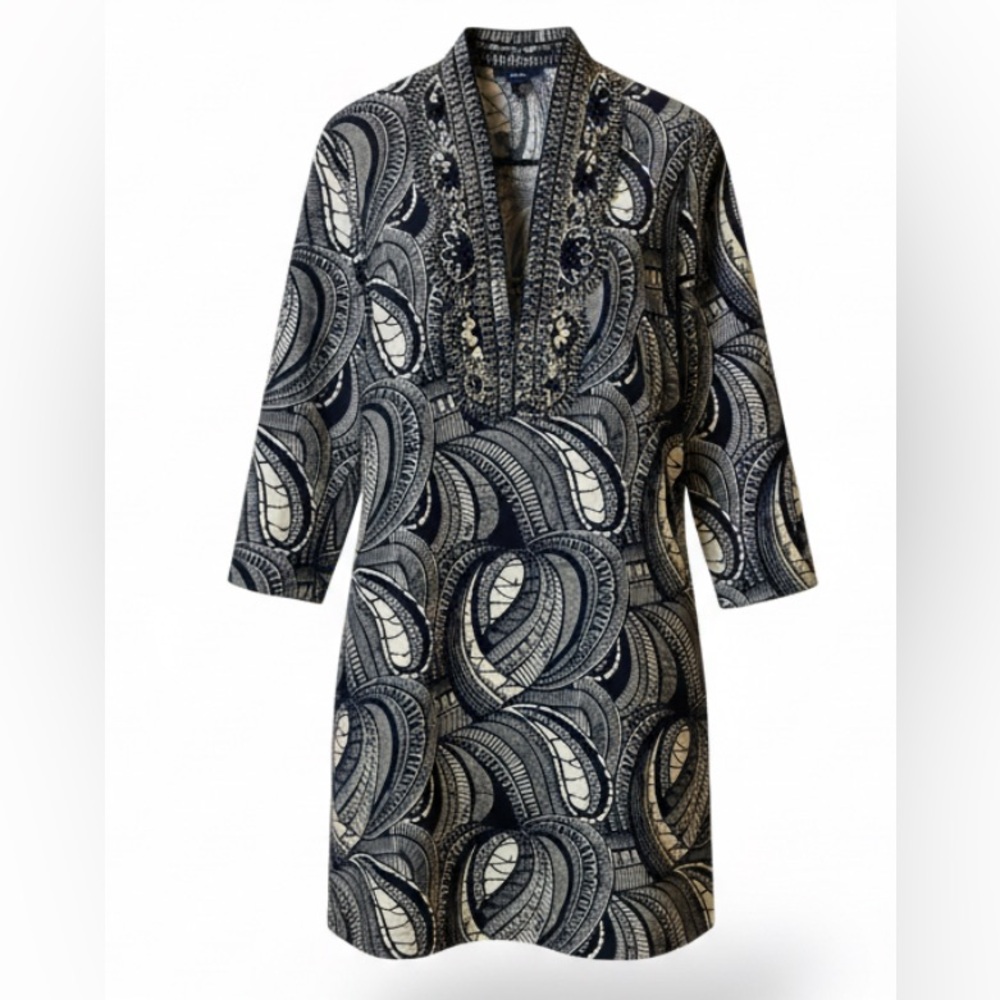 Tory Burch Leila Caftan Grey Paisley Tunic Dress Size 6